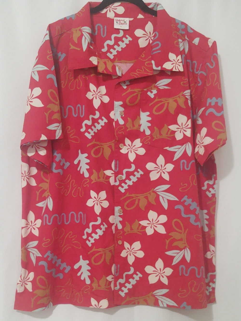 Barefoot In Paradise Red Hawaiian Floral Tropical Shirt XL